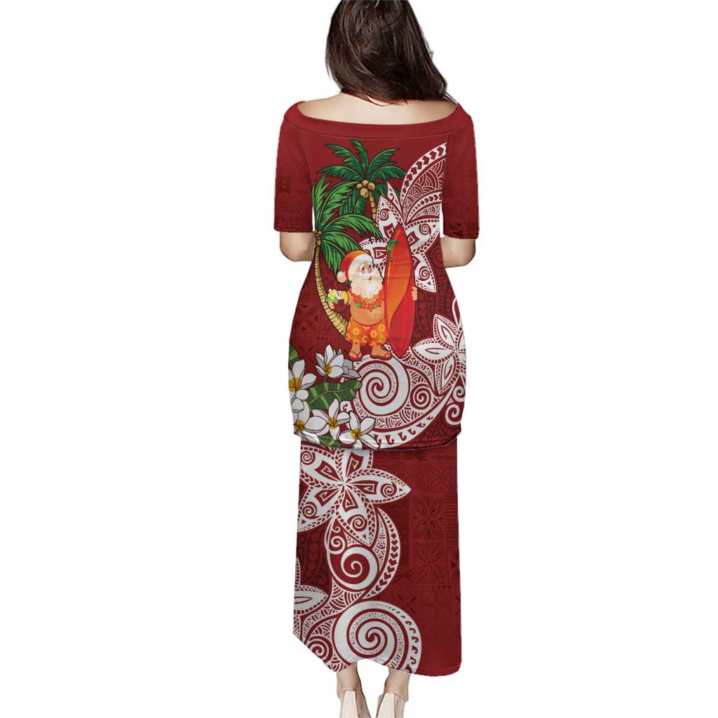 Polynesian Puletasi Tropical Santa - Plumeria Red Vintage