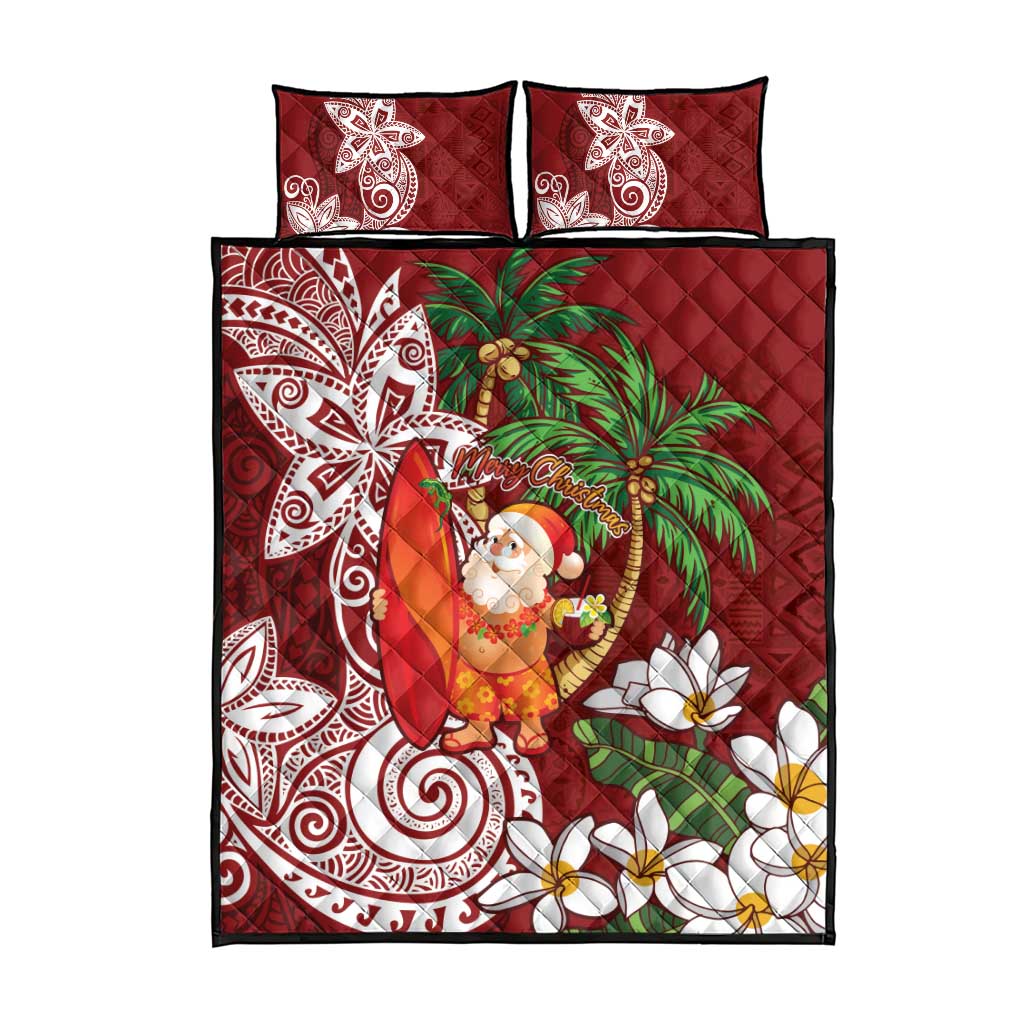 Polynesian Quilt Bed Set Tropical Santa - Plumeria Red Vintage
