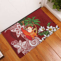 Polynesian Rubber Doormat Tropical Santa - Plumeria Red Vintage