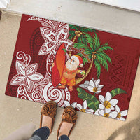Polynesian Rubber Doormat Tropical Santa - Plumeria Red Vintage