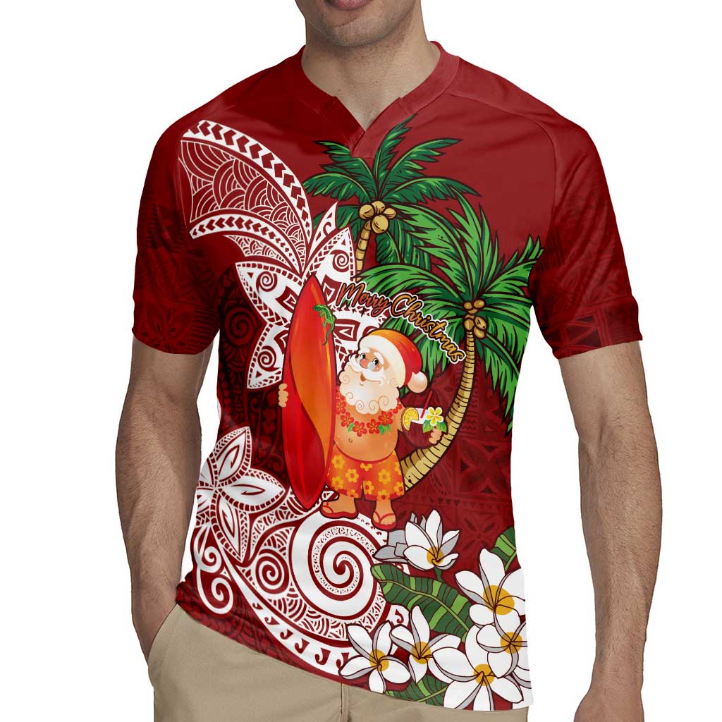 Polynesian Rugby Jersey Tropical Santa - Plumeria Red Vintage