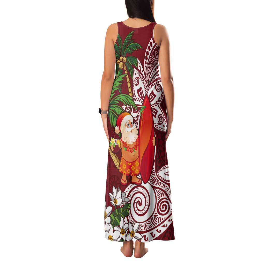 Polynesian Tank Maxi Dress Tropical Santa - Plumeria Red Vintage