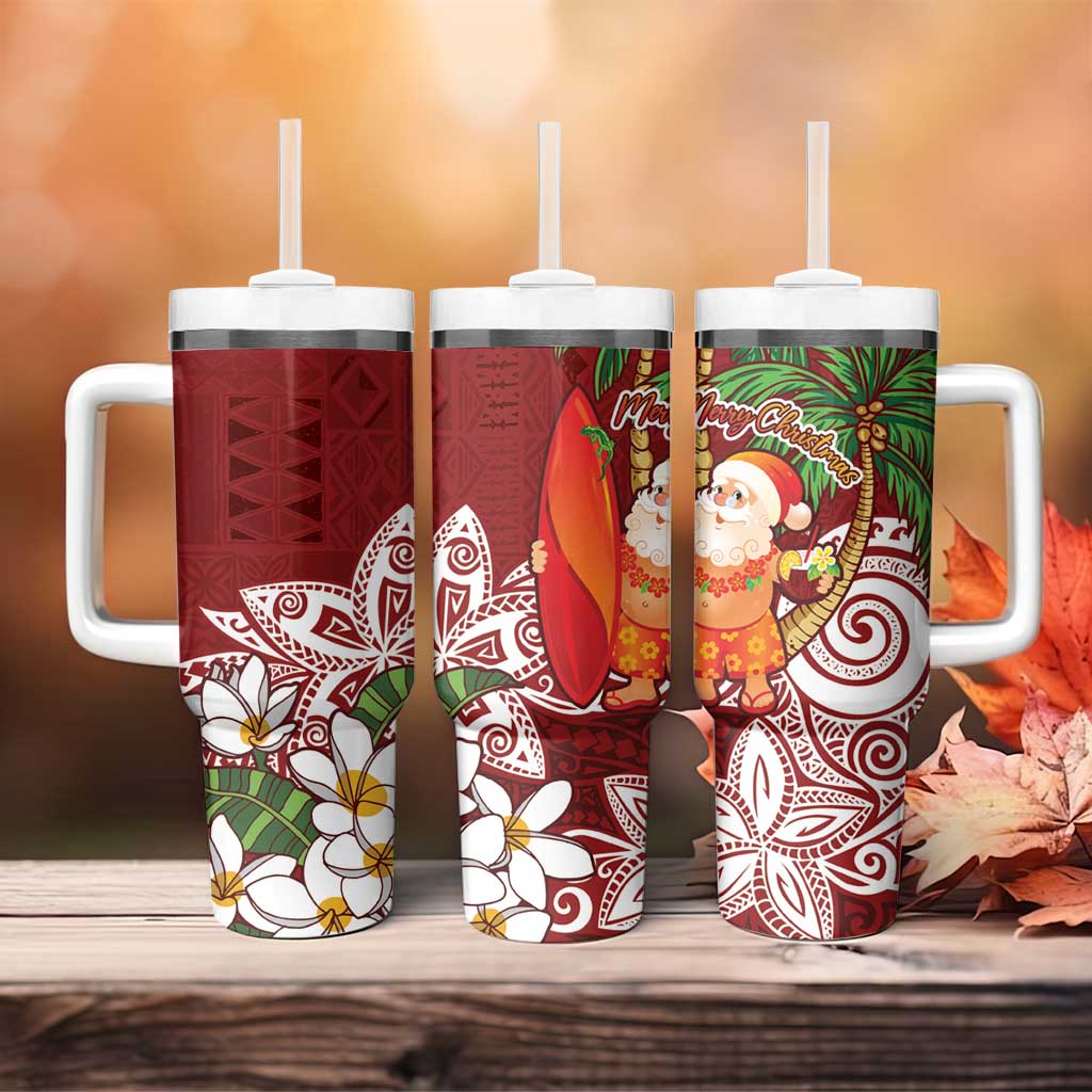 Polynesian Tumbler With Handle Tropical Santa - Plumeria Red Vintage