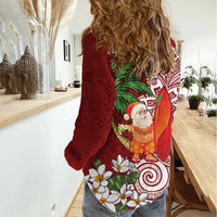 Polynesian Women Casual Shirt Tropical Santa - Plumeria Red Vintage