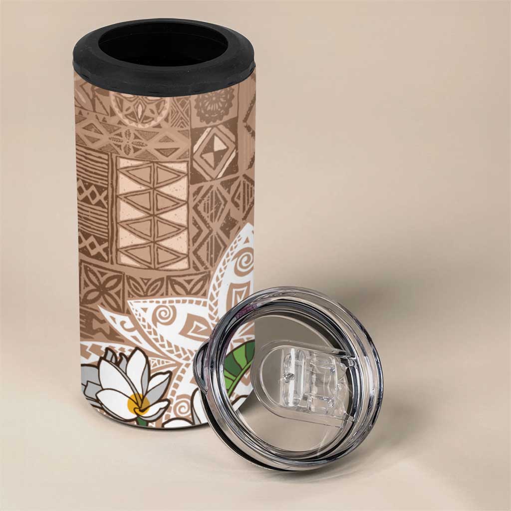 Polynesian 4 in 1 Can Cooler Tumbler Tropical Santa - Plumeria Beige Vintage