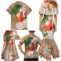Polynesian Family Matching Mermaid Dress and Hawaiian Shirt Tropical Santa - Plumeria Beige Vintage