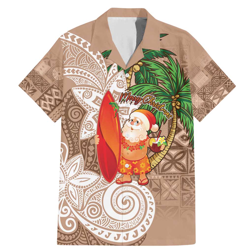 Polynesian Family Matching Mermaid Dress and Hawaiian Shirt Tropical Santa - Plumeria Beige Vintage