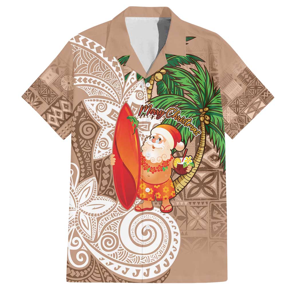 Polynesian Family Matching Puletasi and Hawaiian Shirt Tropical Santa - Plumeria Beige Vintage
