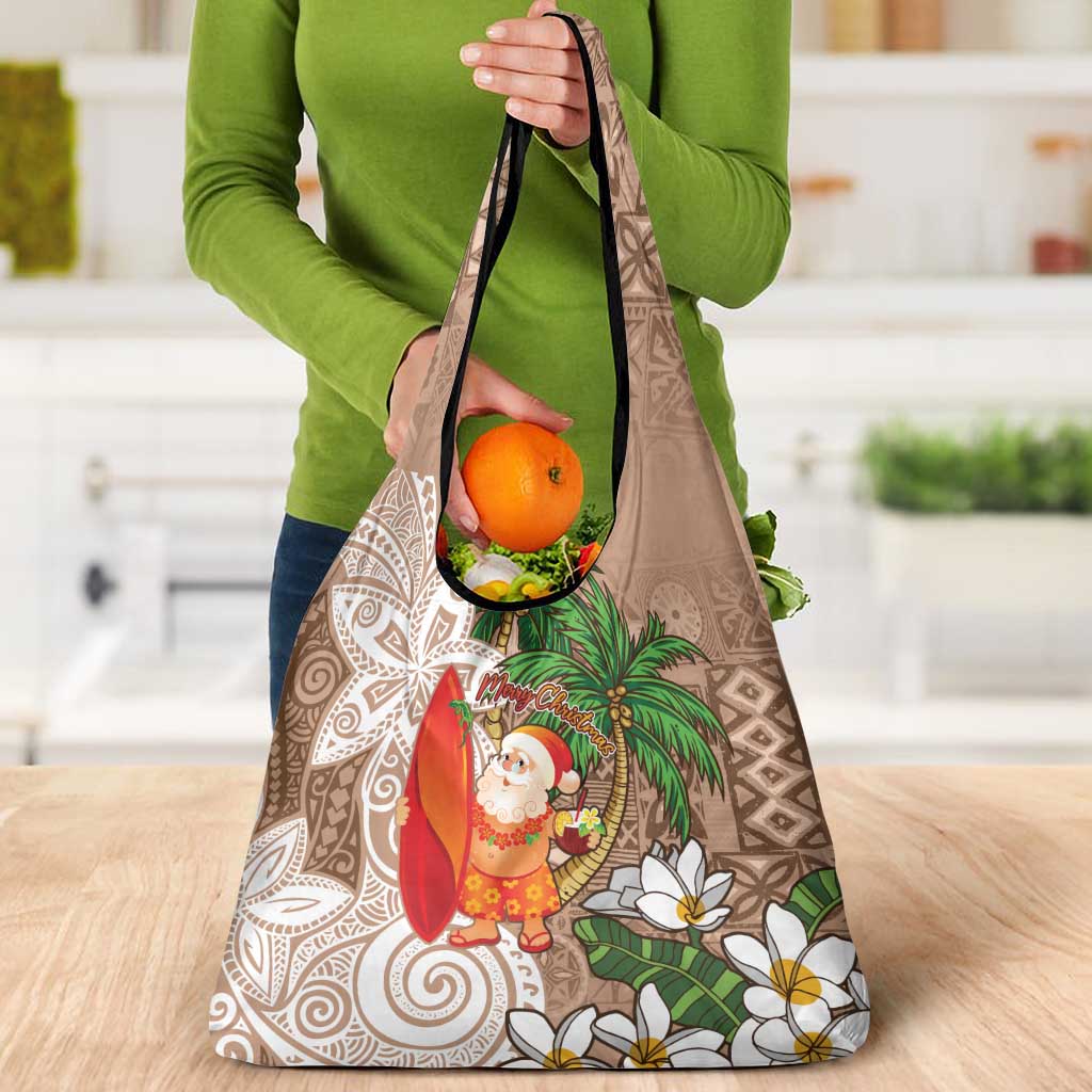 Polynesian Grocery Bag Tropical Santa - Plumeria Beige Vintage