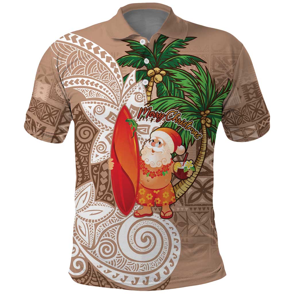 Polynesian Polo Shirt Tropical Santa - Plumeria Beige Vintage LT7 Beige - Polynesian Pride