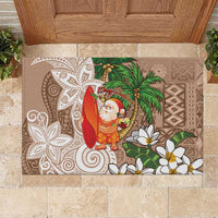 Polynesian Rubber Doormat Tropical Santa - Plumeria Beige Vintage
