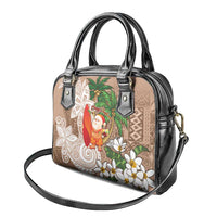 Polynesian Shoulder Handbag Tropical Santa - Plumeria Beige Vintage