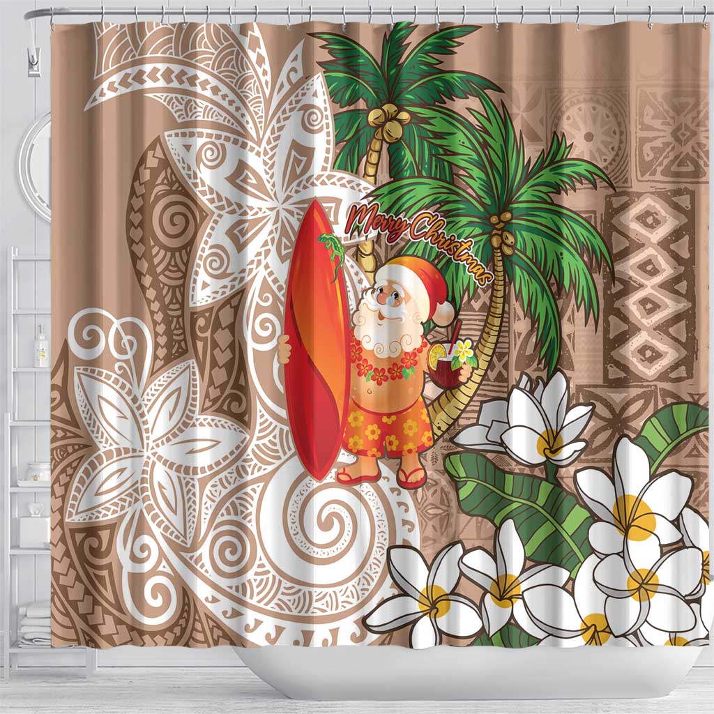 Polynesian Shower Curtain Tropical Santa - Plumeria Beige Vintage