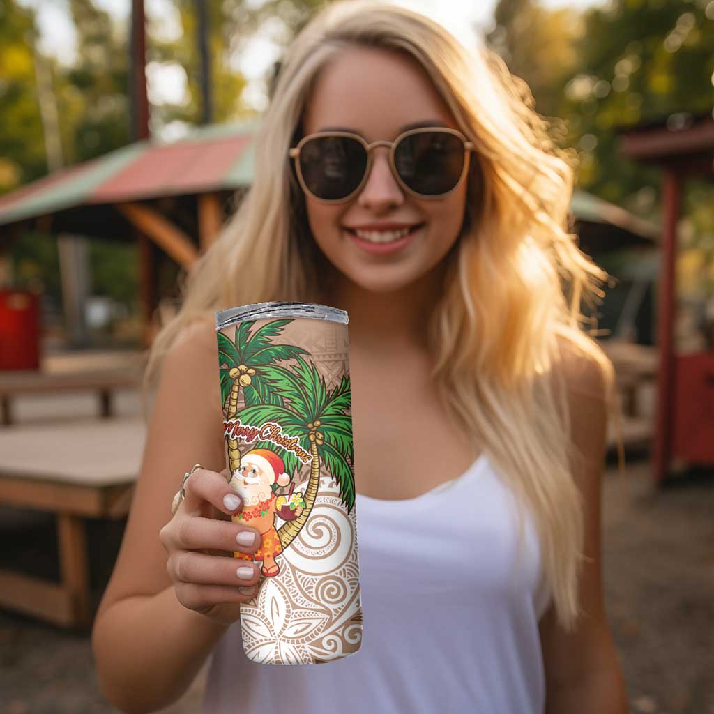 Polynesian Skinny Tumbler Tropical Santa - Plumeria Beige Vintage LT7 - Polynesian Pride