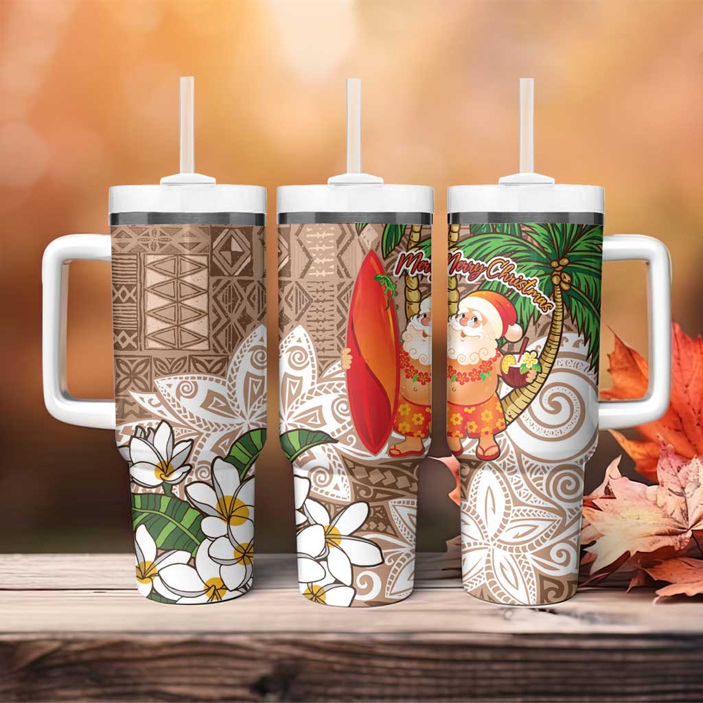 Polynesian Tumbler With Handle Tropical Santa - Plumeria Beige Vintage
