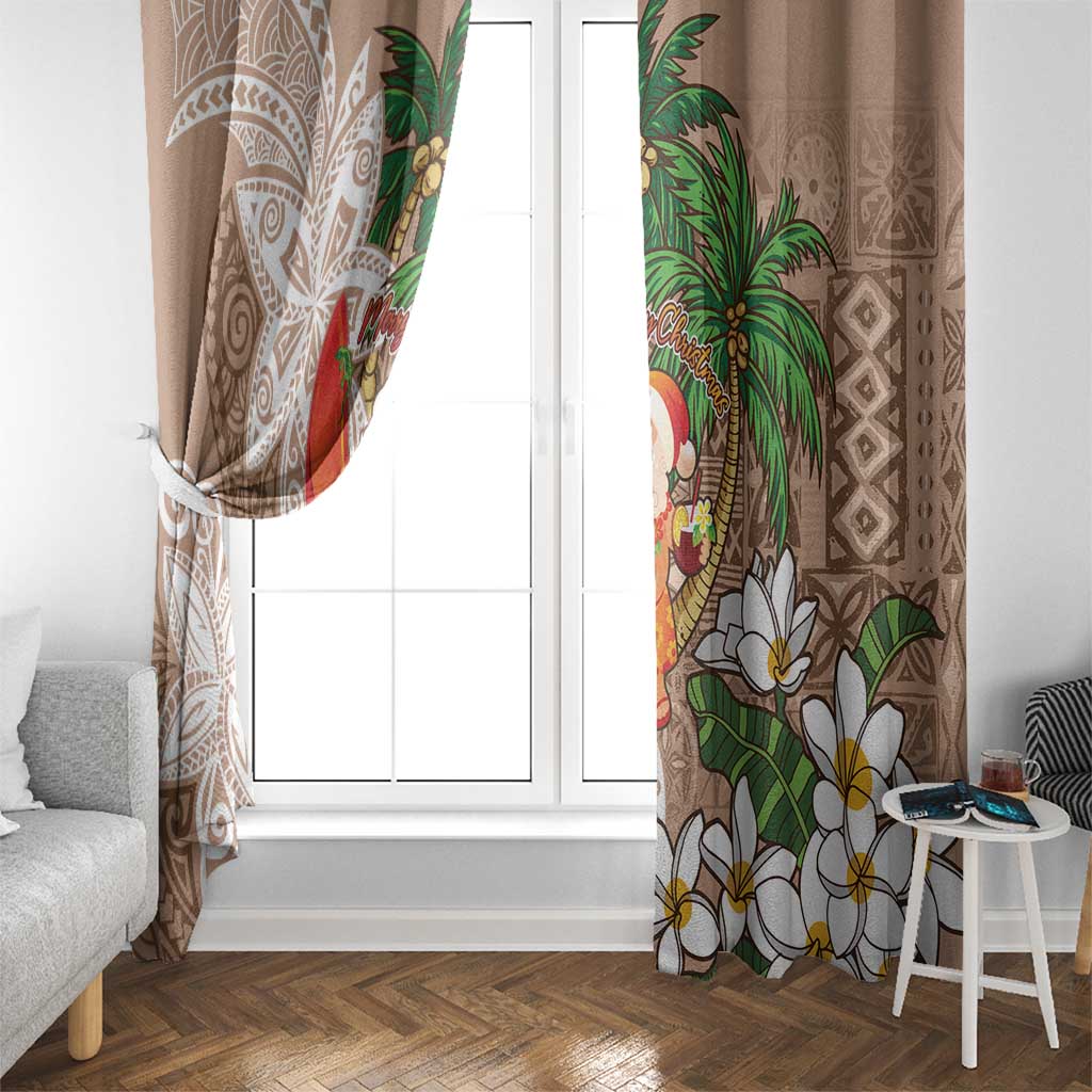 Polynesian Window Curtain Tropical Santa - Plumeria Beige Vintage