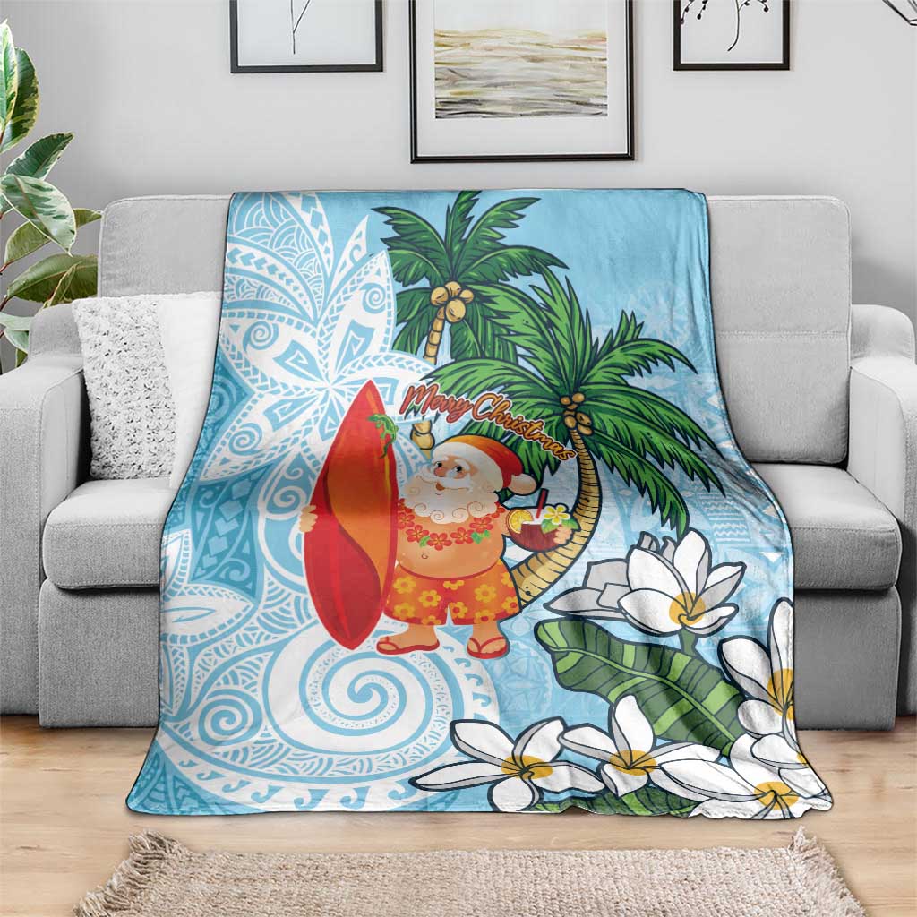 Polynesian Blanket Tropical Santa - Plumeria Turquoise Vintage
