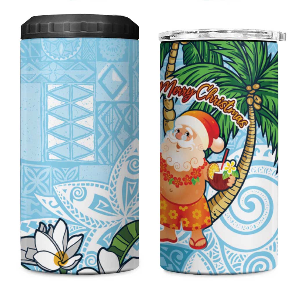 Polynesian 4 in 1 Can Cooler Tumbler Tropical Santa - Plumeria Turquoise Vintage