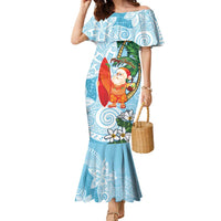 Polynesian Family Matching Mermaid Dress and Hawaiian Shirt Tropical Santa - Plumeria Turquoise Vintage