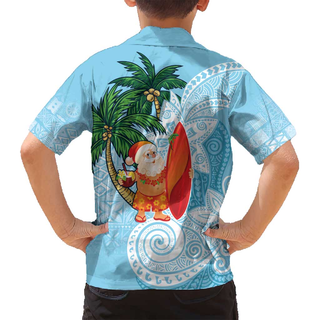 Polynesian Family Matching Tank Maxi Dress and Hawaiian Shirt Tropical Santa - Plumeria Turquoise Vintage