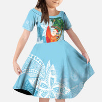 Polynesian Family Matching Tank Maxi Dress and Hawaiian Shirt Tropical Santa - Plumeria Turquoise Vintage