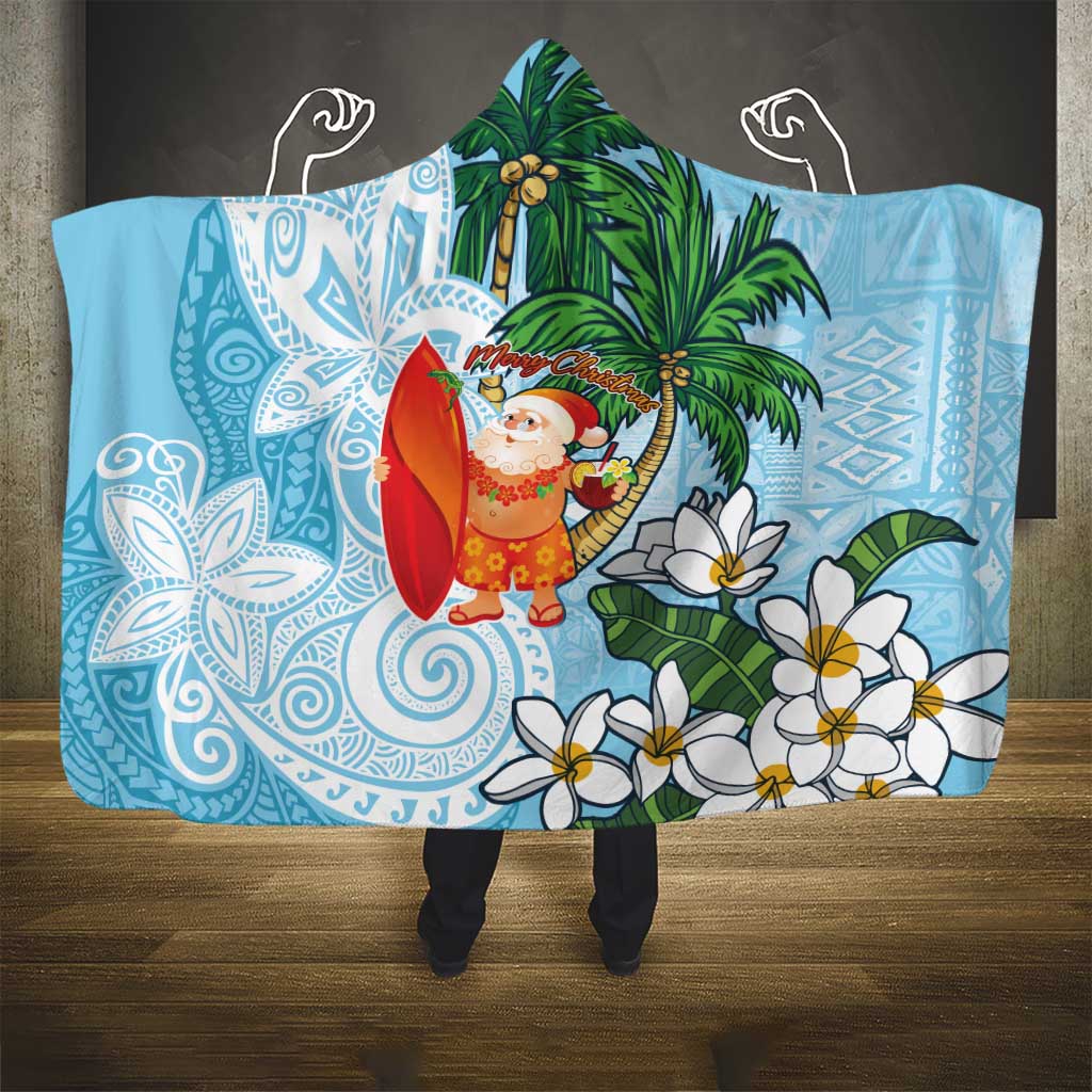 Polynesian Hooded Blanket Tropical Santa - Plumeria Turquoise Vintage LT7 - Polynesian Pride