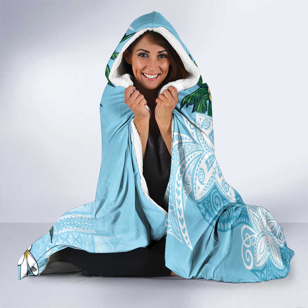 Polynesian Hooded Blanket Tropical Santa - Plumeria Turquoise Vintage LT7 - Polynesian Pride