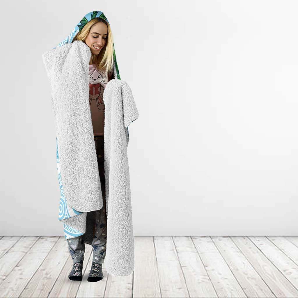 Polynesian Hooded Blanket Tropical Santa - Plumeria Turquoise Vintage LT7 - Polynesian Pride