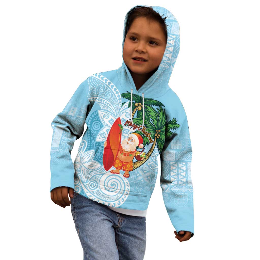 Polynesian Kid Hoodie Tropical Santa - Plumeria Turquoise Vintage