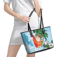 Polynesian Leather Tote Bag Tropical Santa - Plumeria Turquoise Vintage