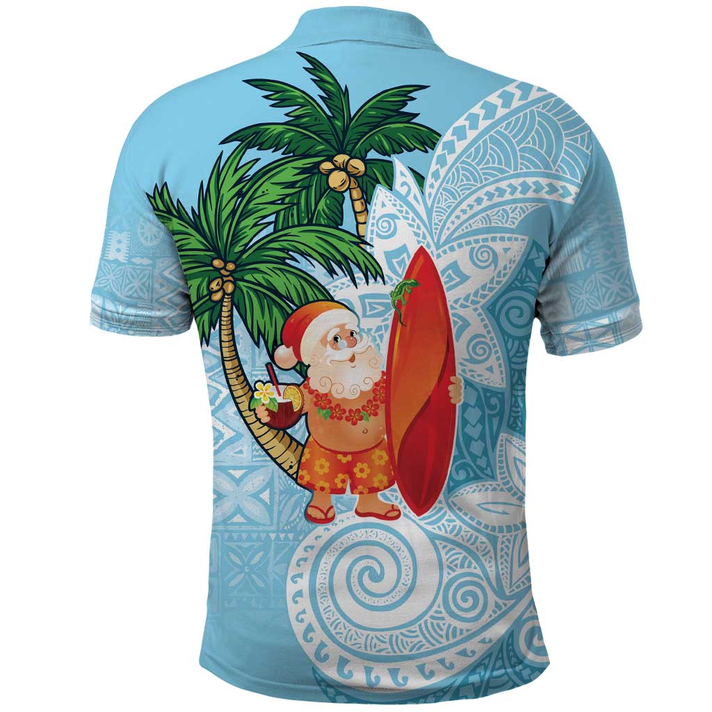 Polynesian Polo Shirt Tropical Santa - Plumeria Turquoise Vintage