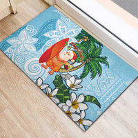 Polynesian Rubber Doormat Tropical Santa - Plumeria Turquoise Vintage