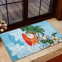 Polynesian Rubber Doormat Tropical Santa - Plumeria Turquoise Vintage