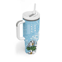 Polynesian Tumbler With Handle Tropical Santa - Plumeria Turquoise Vintage