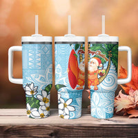 Polynesian Tumbler With Handle Tropical Santa - Plumeria Turquoise Vintage