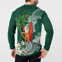 Polynesian Button Sweatshirt Tropical Santa - Plumeria Green Vintage