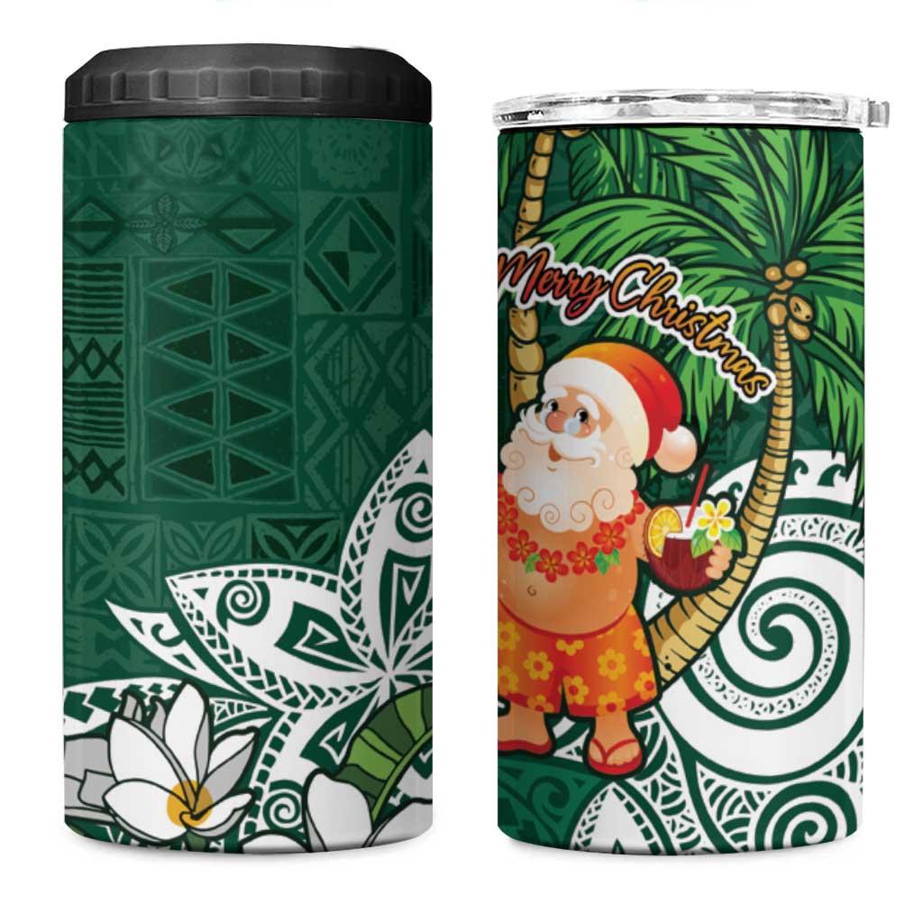 Polynesian 4 in 1 Can Cooler Tumbler Tropical Santa - Plumeria Green Vintage