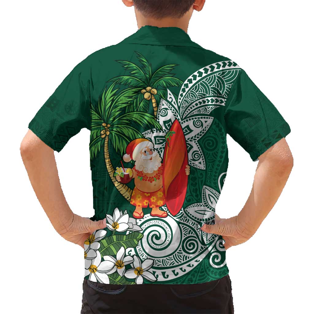 Polynesian Family Matching Tank Maxi Dress and Hawaiian Shirt Tropical Santa - Plumeria Green Vintage