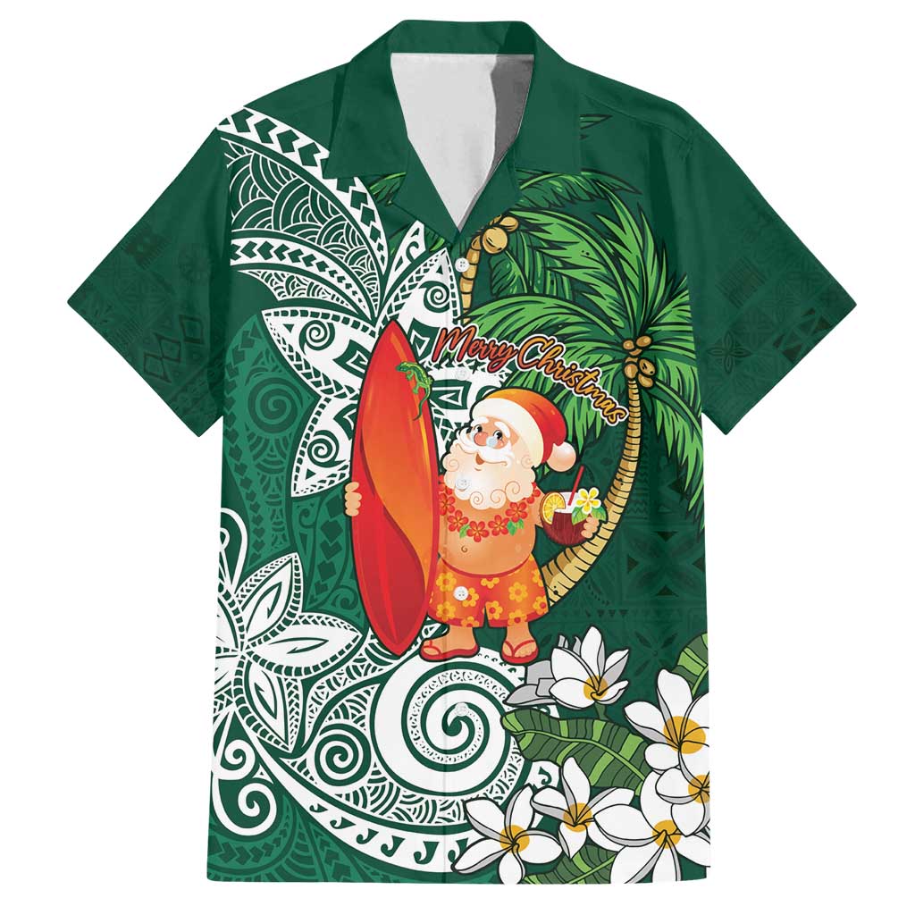 Polynesian Family Matching Tank Maxi Dress and Hawaiian Shirt Tropical Santa - Plumeria Green Vintage