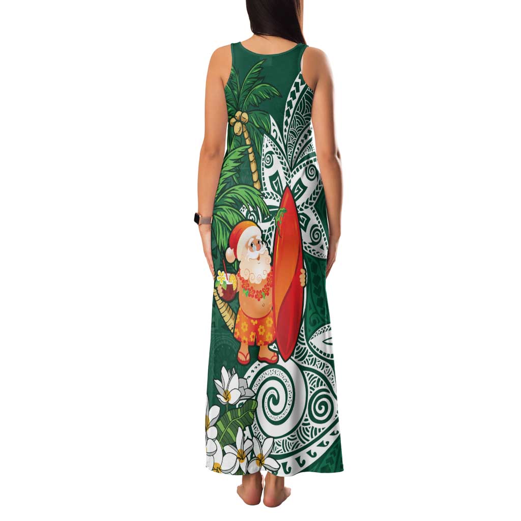 Polynesian Family Matching Tank Maxi Dress and Hawaiian Shirt Tropical Santa - Plumeria Green Vintage