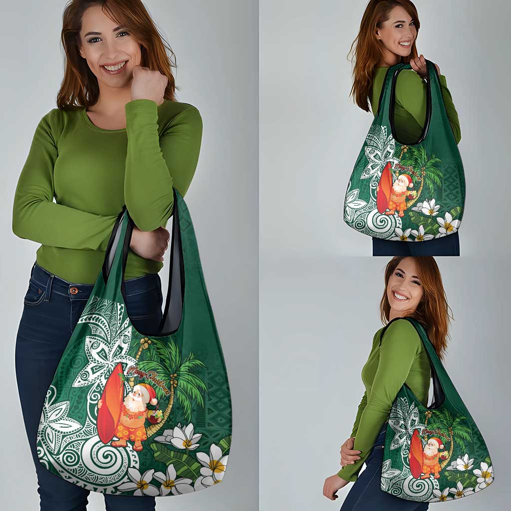 Polynesian Grocery Bag Tropical Santa - Plumeria Green Vintage