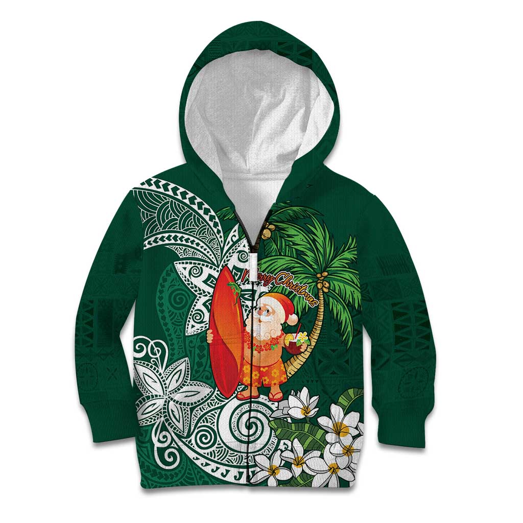 Polynesian Kid Hoodie Tropical Santa - Plumeria Green Vintage