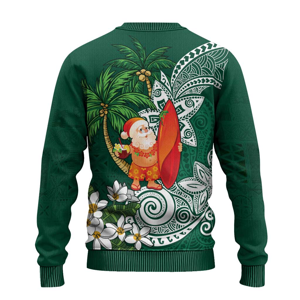 Polynesian Ugly Christmas Sweater Tropical Santa - Plumeria Green Vintage