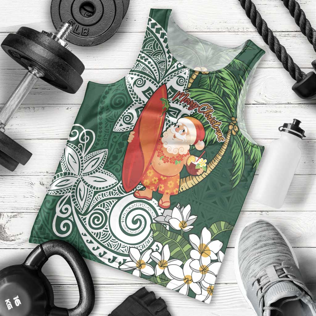 Polynesian Men Tank Top Tropical Santa - Plumeria Green Vintage