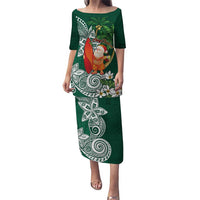 Polynesian Puletasi Tropical Santa - Plumeria Green Vintage