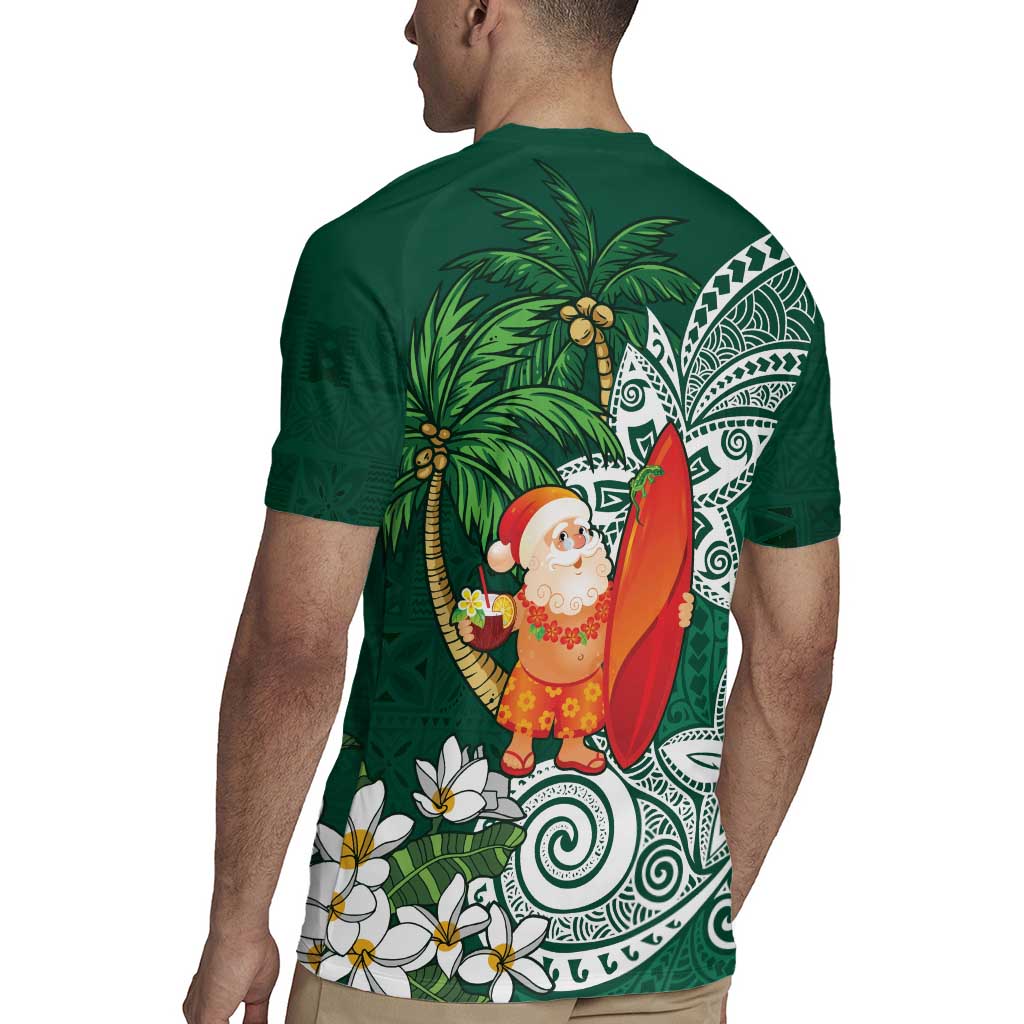 Polynesian Rugby Jersey Tropical Santa - Plumeria Green Vintage