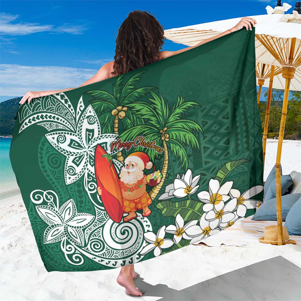 Polynesian Sarong Tropical Santa - Plumeria Green Vintage