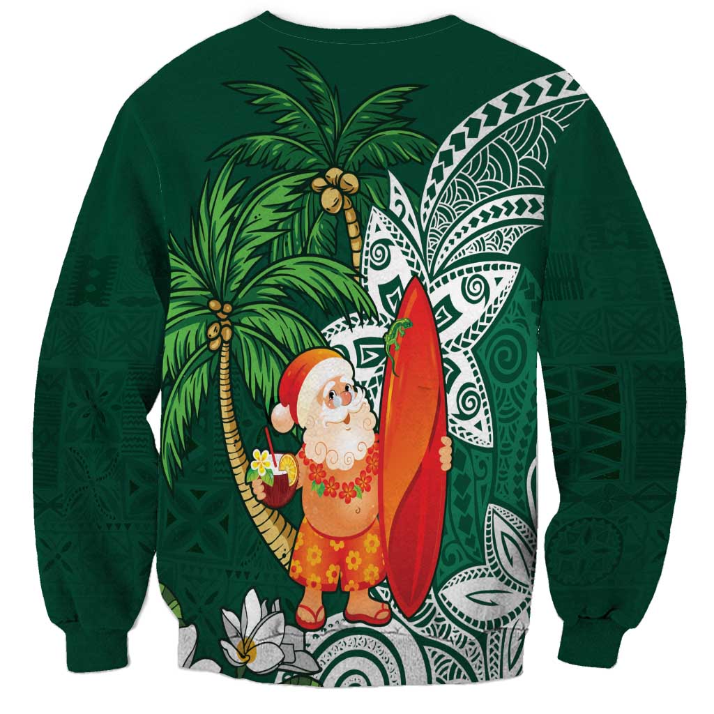 Polynesian Sweatshirt Tropical Santa - Plumeria Green Vintage