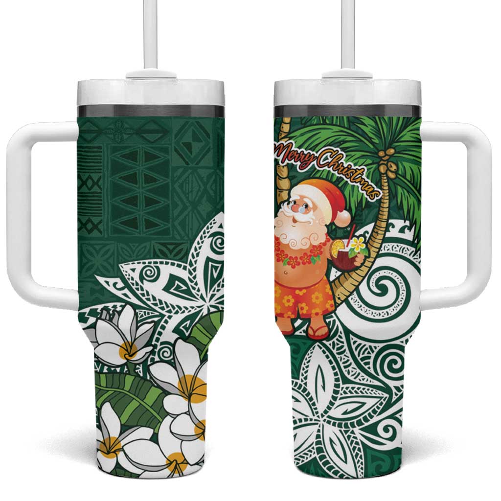 Polynesian Tumbler With Handle Tropical Santa - Plumeria Green Vintage