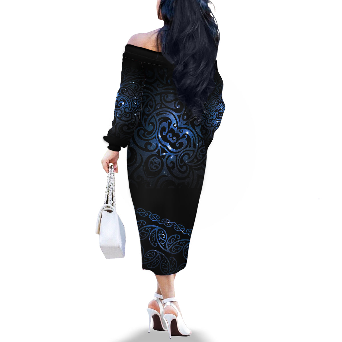 New Zealand Matariki Family Matching Off Shoulder Long Sleeve Dress and Hawaiian Shirt Cosmic Style LT7 - Polynesian Pride